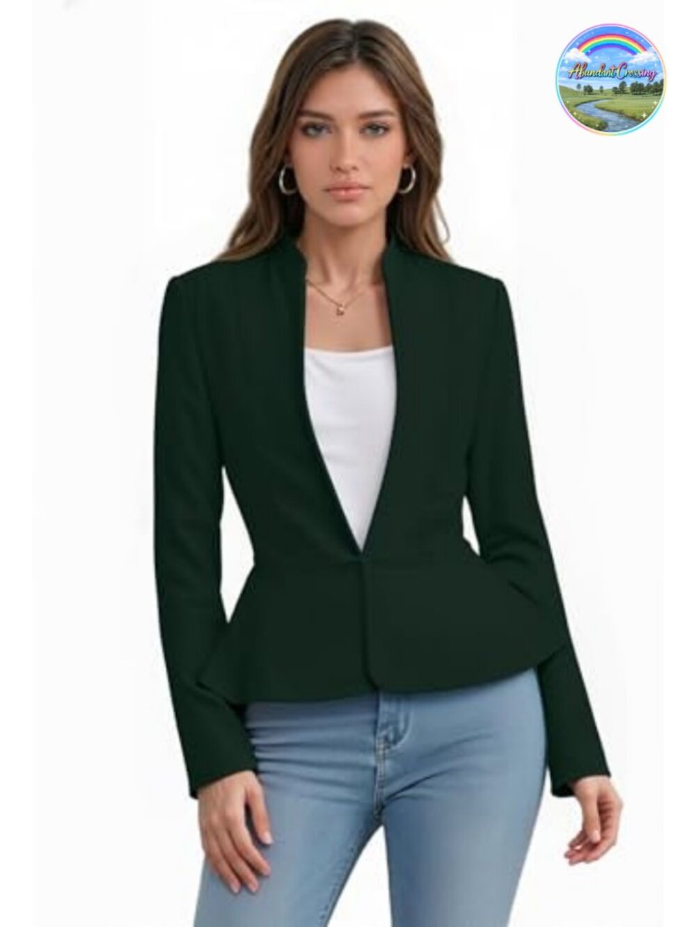 Nylon Ponte Blazer Open Front Work Office Business Casual Long Sleeve